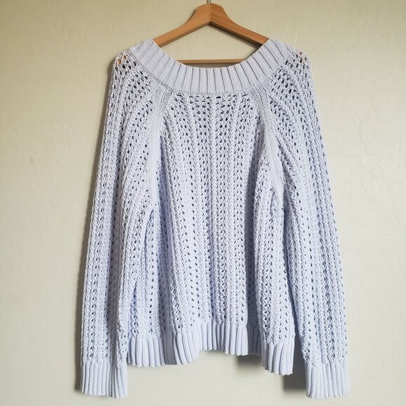 J.Crew Wide Neck Beach Sweater with Pointelle Stitch Light Blue Size Women's 2X - Picture 8 of 10